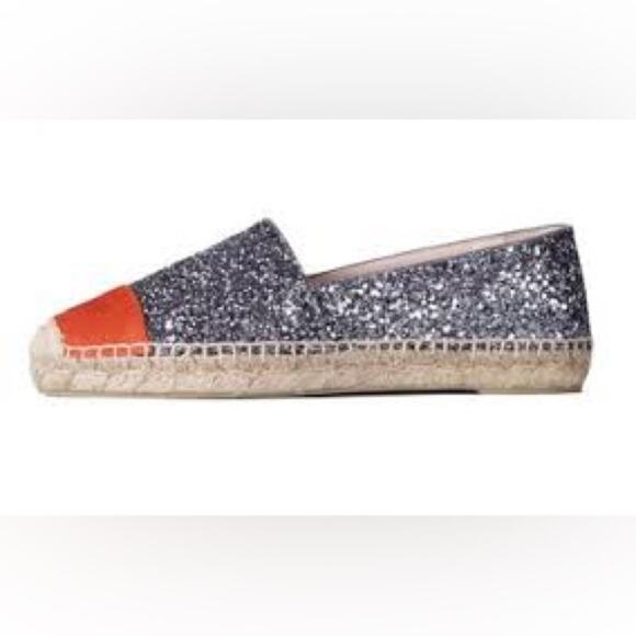 BODEN Women’s Orange Suede Pewter Glitter Jute Espadrille Flats Shoes - Picture 2 of 6